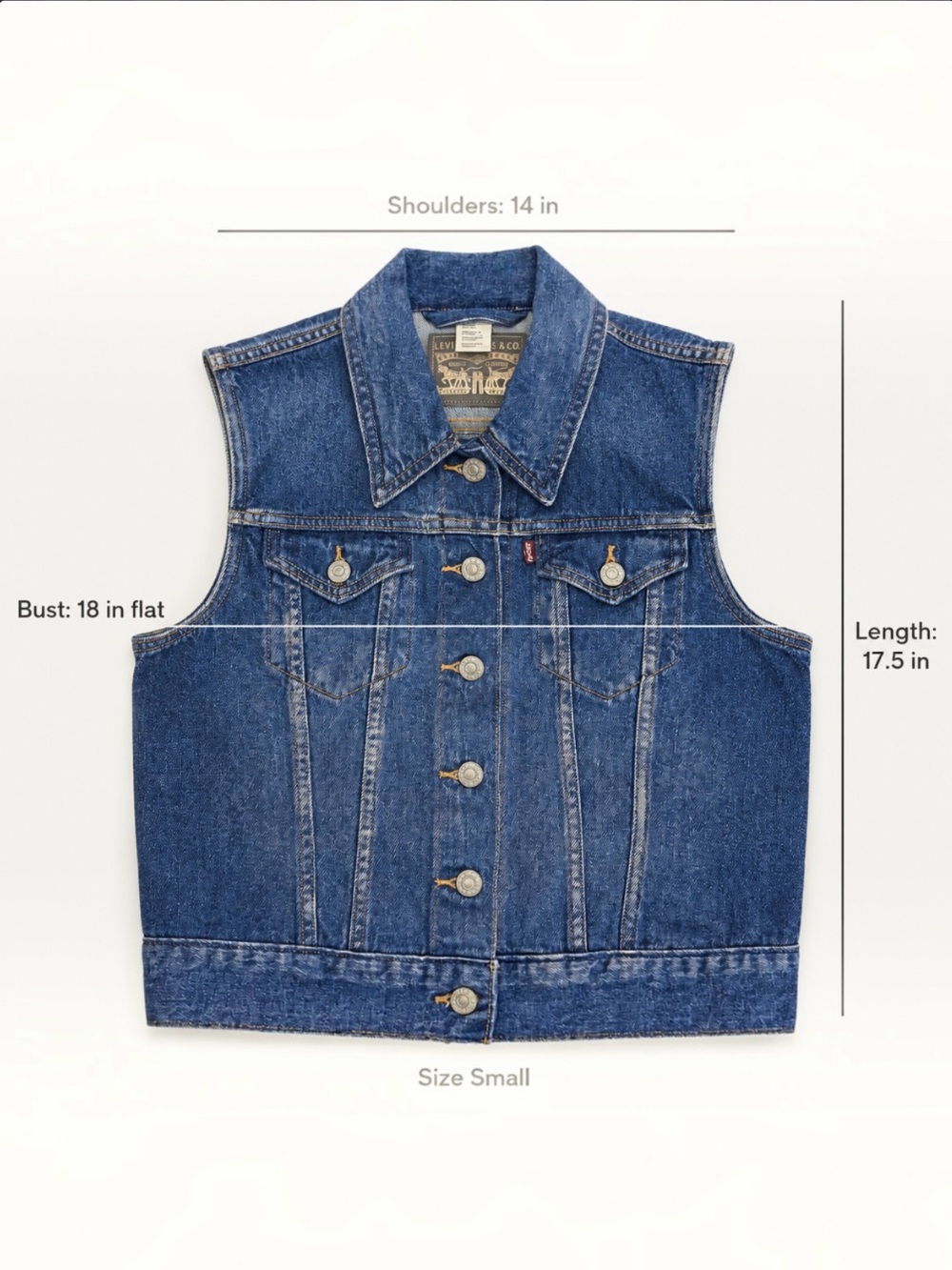 Levi’s Iconic Blue Denim Trucker Vest NWT Red Tab Classic Western Boho Chic Sz S - Picture 5 of 13